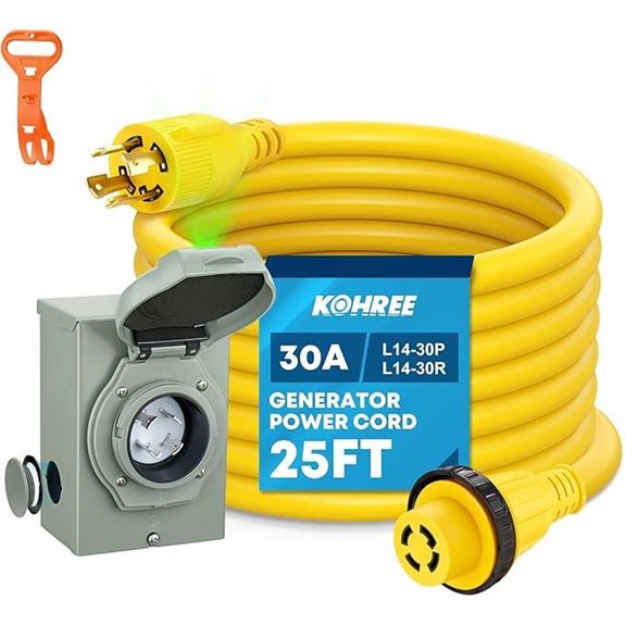 Kohree 25ft 30A Generator Cord & Inlet Box Kit