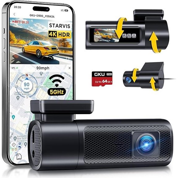 GKU 4K Dash Cam with GPS Night Vision 64GB