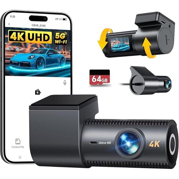 4K Dual Dash Cam with WiFi Night Vision 64GB SD