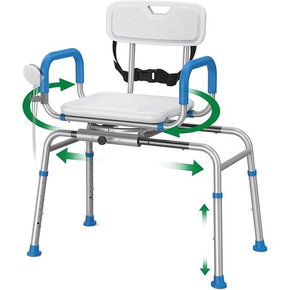 Sliding Shower Chair with Swivel Seat and Adjustable Height
