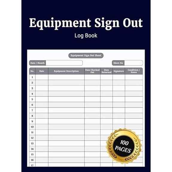Equipment Sign Out Log Book for Asset Management
