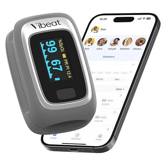 Vibeat Bluetooth Pulse Oximeter with App and Batteries