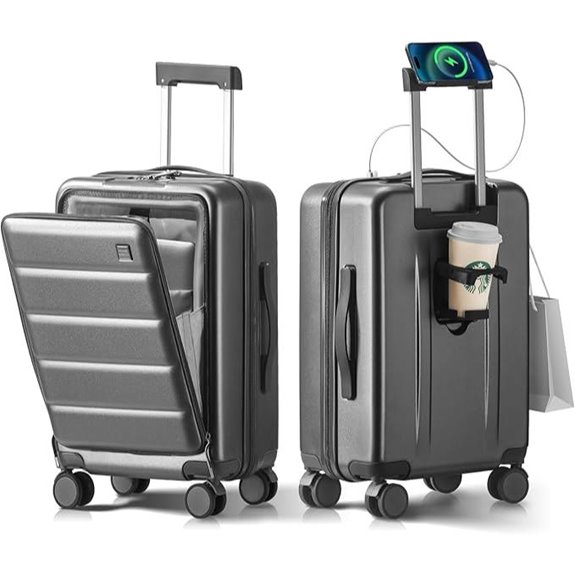 20-In Carry-On Luggage with Spinner Wheels and Ports