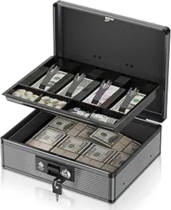 Locking Cash Box with Money Tray and Key