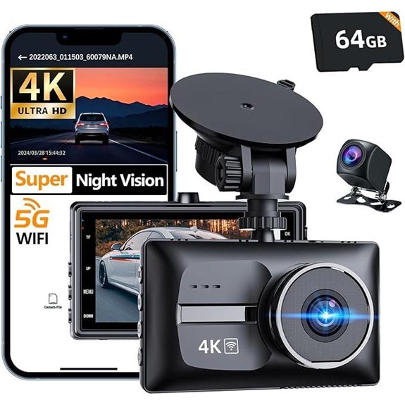 4K+FHD Dual Dash Cam with 64GB Card