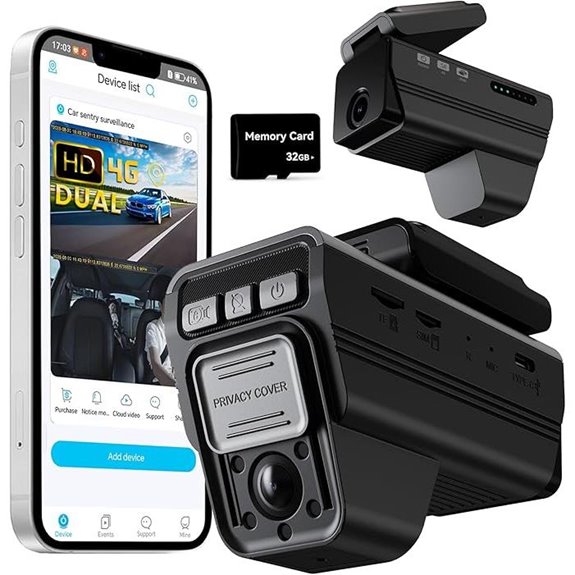 4G LTE Dual Channel Dash Cam with Night Vision