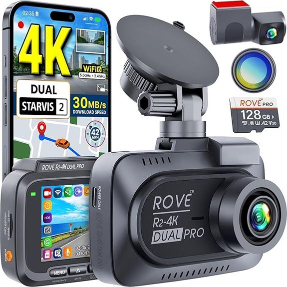 Rove R2-4K Dual Dash Cam with 128GB Card