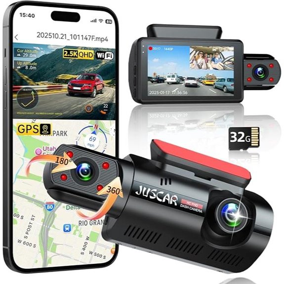 Dual 2.5K+1080P Car Dash Camera with GPS & WiFi