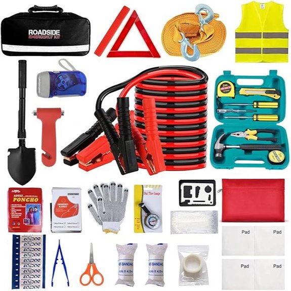 Emergency Roadside Tool Kit with Jumper Cables & First Aid