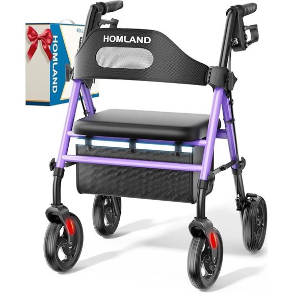 HOMLAND Foldable Rollator Walker with Seat Large Wheels