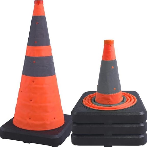 4 Pack 28 Collapsible Traffic Cones with Heavy Base