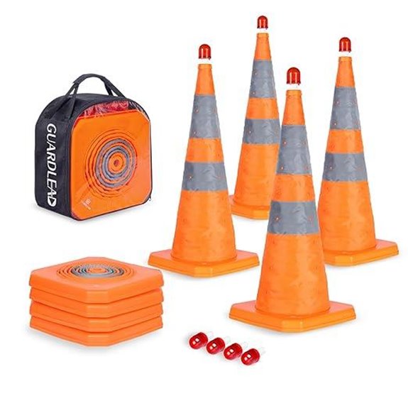 GUARDLEAD 4 Pack 28 Collapsible Traffic Cones with LED