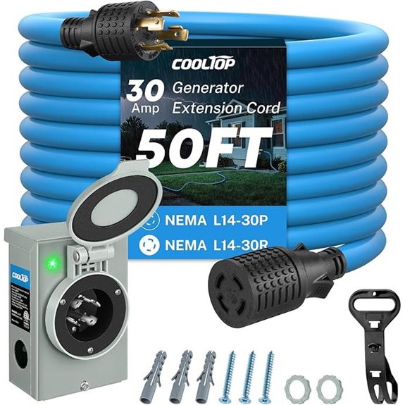 COOLTOP 30A Generator Cord & Power Inlet Box Kit