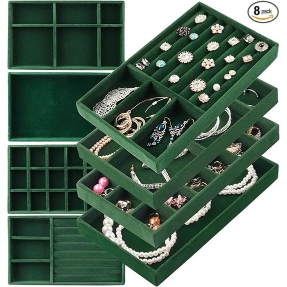 Stackable Velvet Jewelry Drawer Organizer (Green)