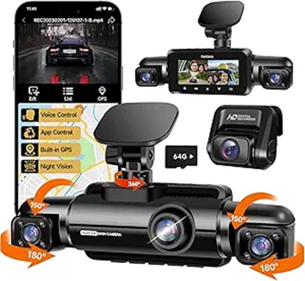 360° 4K+1080P Car Dash Cam with Night Vision