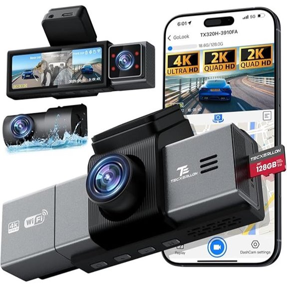4K 3-Channel Car Dash Cam with GPS and Night Vision