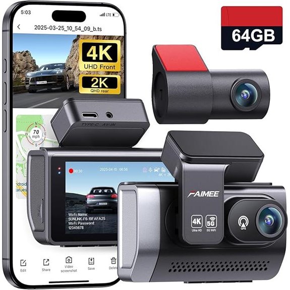 4K Dual Dash Cam with GPS and Night Vision