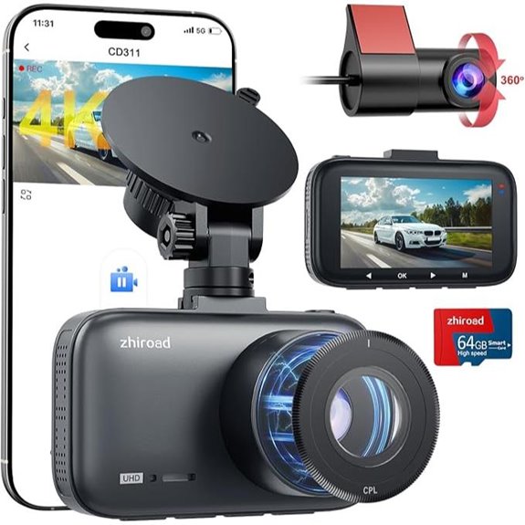4K Dual Dash Cam with Night Vision and App Control