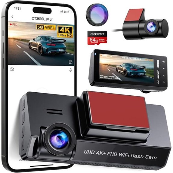 Dual 4K+1080P WiFi Dash Cam with CPL and Night Vision
