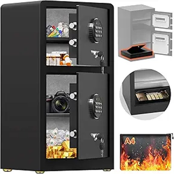Large Fireproof Waterproof Home Safe with Double Compartments