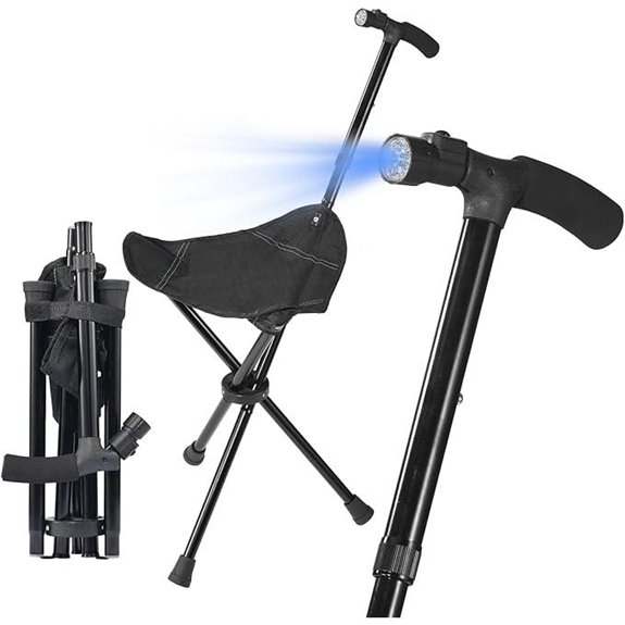 Foldable Cane with Seat & Light for Seniors