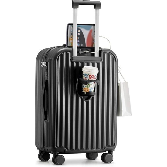 Hard Shell Carry-On Luggage with Cup Holder & Charger