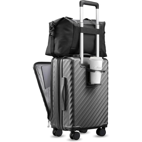 Carry On Luggage with Front Pocket and Cup Holder
