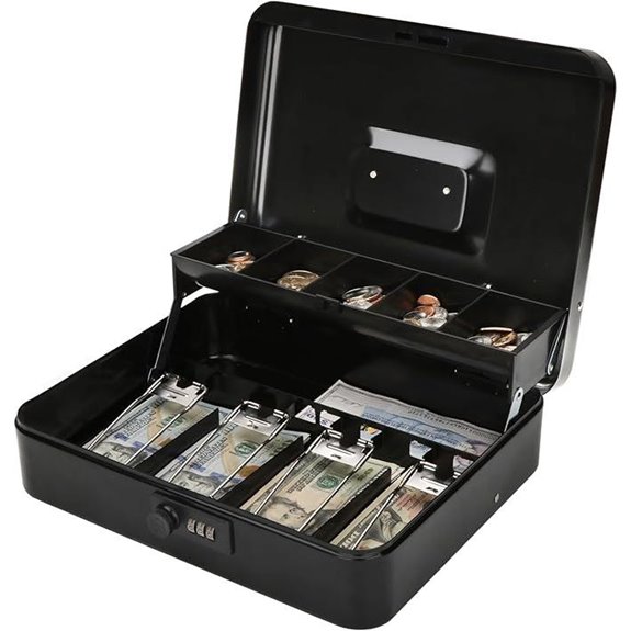 Jssmst Locking Metal Cash Box with Money Tray