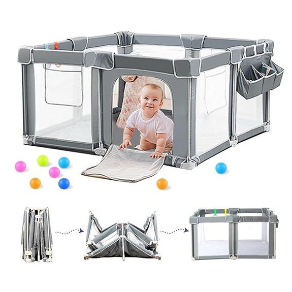 Foldable Baby Playpen with Mat and Handles