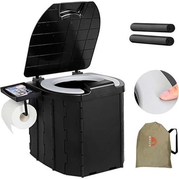 Portable Camping Toilet with Paper Holder (Black)