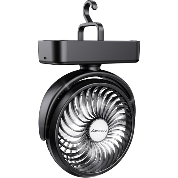 Portable Camping Fan with LED Lantern and Rechargeable Battery