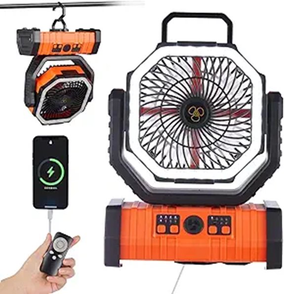 Rechargeable Camping Fan with LED Light and Remote