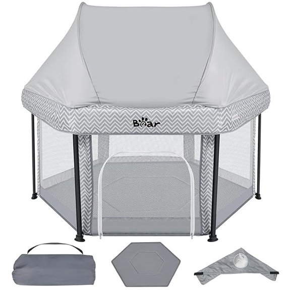 Foldable Baby Playpen with Canopy and Mat