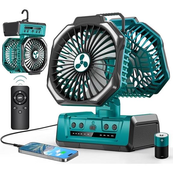 Dual Head Portable Rechargeable Fan with LED Lantern