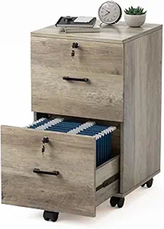 VINGLI 2-Drawer Locking Rustic Wood File Cabinet