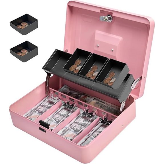 Lockable Metal Cash Box with Tray and Key