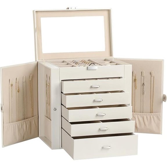 Frebeauty 6-Tier Jewelry Box with Mirror and Drawers