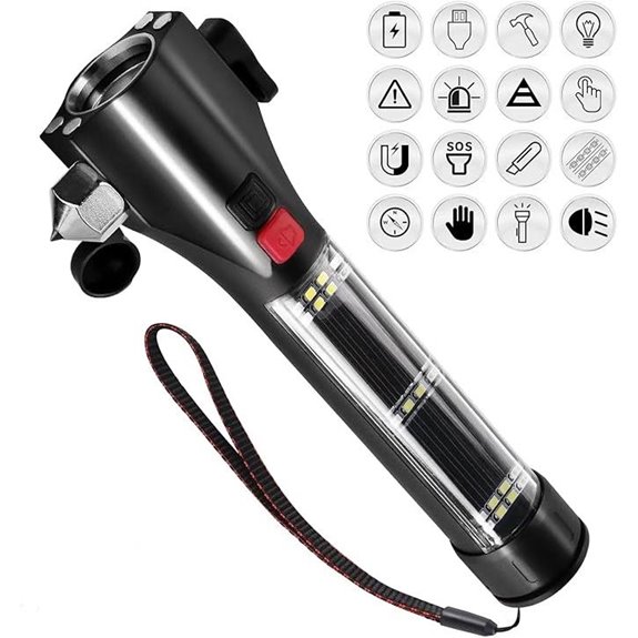 Solar Powered Car Safety Hammer with Flashlight and Cutter