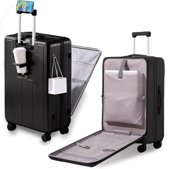 Carry-On Spinner Luggage with USB Charger and Phone Holder