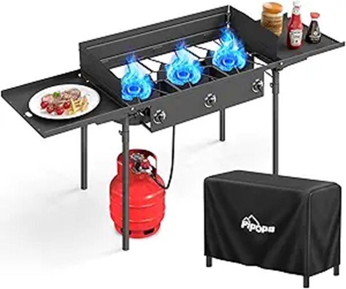 3 Burner Propane Camp Stove with Windshield and Cover