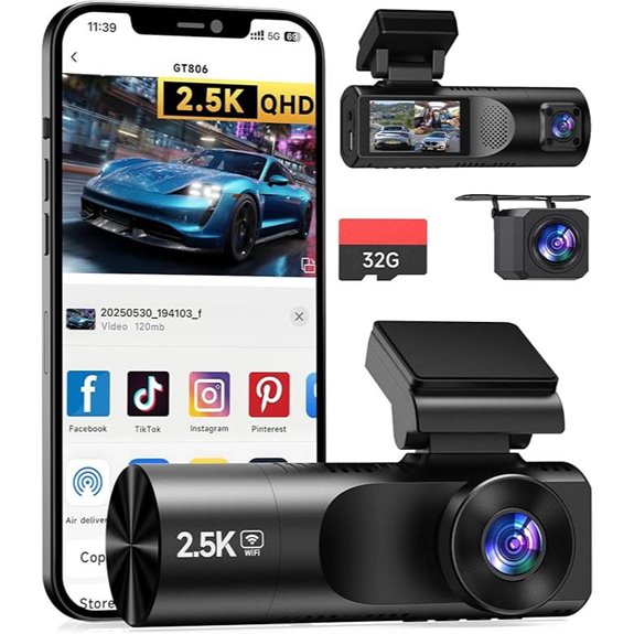 3-Channel Dash Cam with Night Vision & 32GB Card