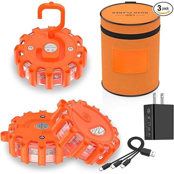 Meliya USB-C Rechargeable LED Road Flares (3 Pack)