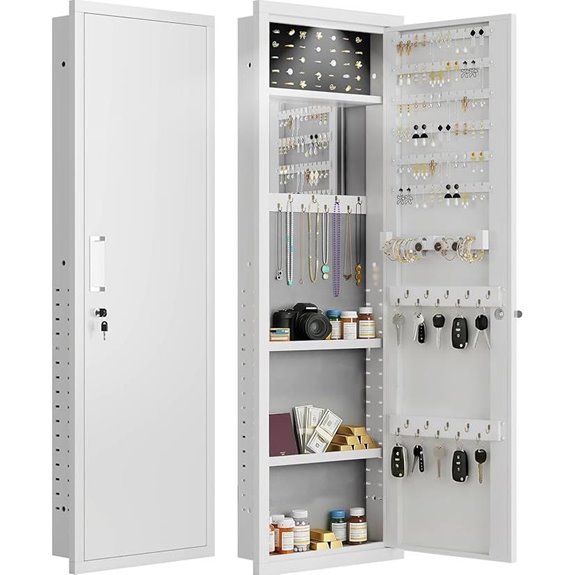 Wall Safe Jewelry Cabinet with Lock and Mirror