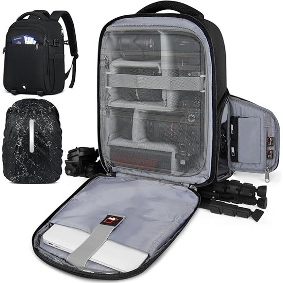RAINSMORE Camera Backpack with Rain Cover and Laptop Compartment