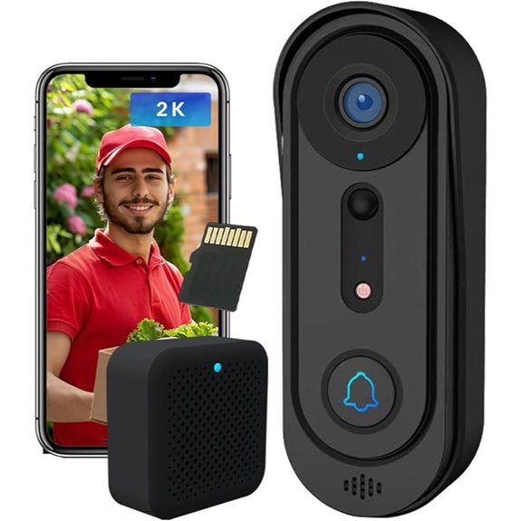 2K Wireless Video Doorbell with AI Detection and Storage