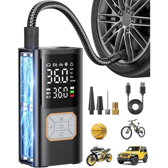 Portable Cordless Tire Inflator with Digital Pressure Gauge