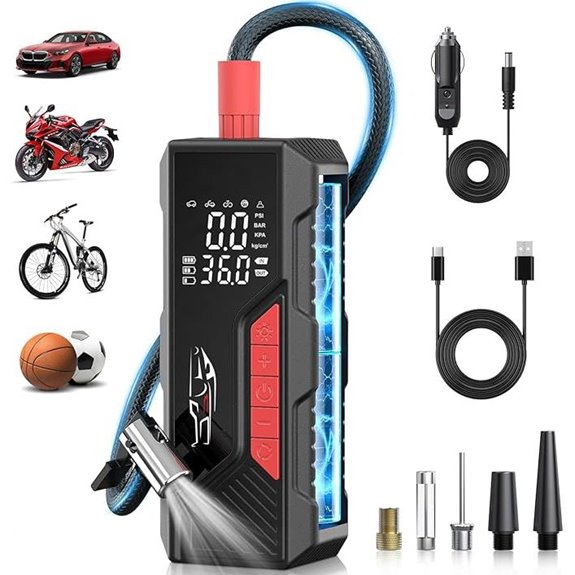 Portable Cordless Tire Inflator with Pressure Gauge
