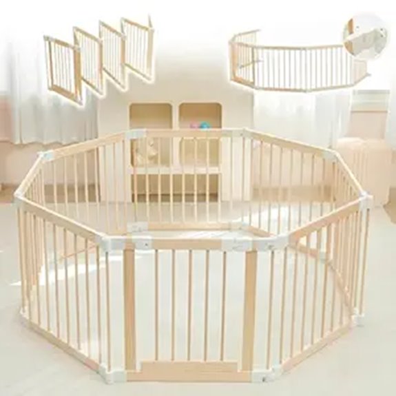 Foldable Wooden Baby Playpen with Gate and Lock