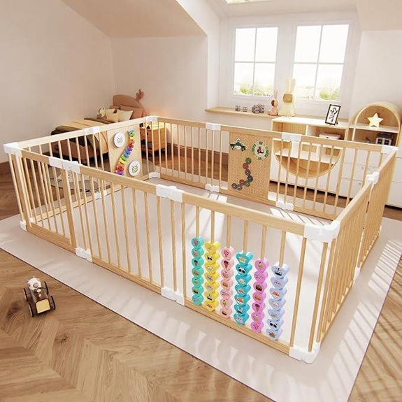 Adjustable Wooden Baby Playpen with Toys and Fence